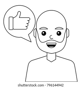 young man happy with like message avatar character