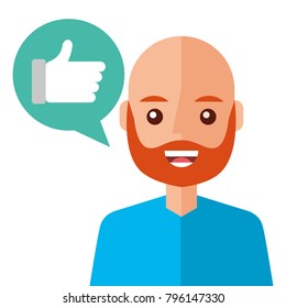 young man happy with like message avatar character