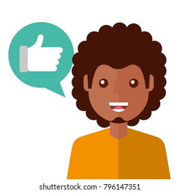 young man happy with like message avatar character