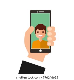 young man happy in smartphone avatar character