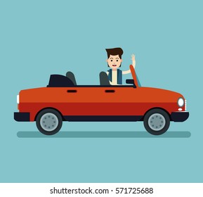 young man happy stylish with convertible car sport