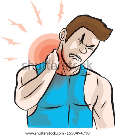 The young man has a lot of neck pain and very hurt