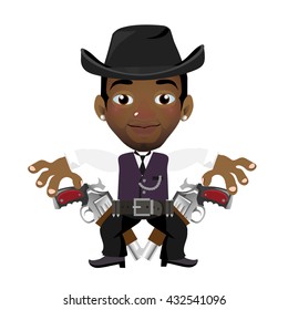 A young man in a hat armed with a firearm. Vector illustration.