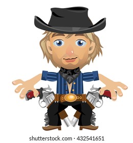 A young man in a hat armed with a firearm. Vector illustration.