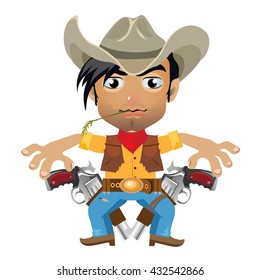 A young man in a hat armed with a firearm. Vector illustration.