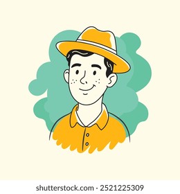 Hombre joven con la ilustración del estilo del garabato del sombrero