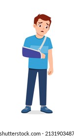 young man have broken arm bone and feel sad