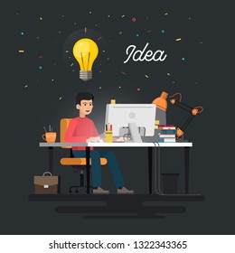 Young Man Having A Good Idea. Business Concept Illustration.