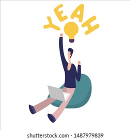 Young Man Having A Good Idea. Business Concept Illustration.