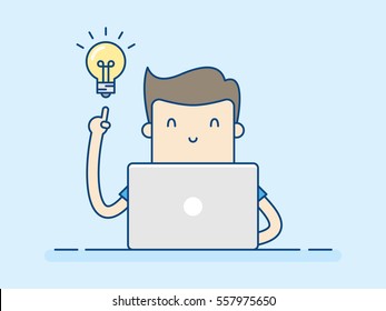 Young Man Having A Good Idea. Business Concept Illustration.