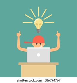 Young man having a good idea. Business vector illustration.