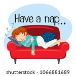 A Young Man Having a Nap on Couch illustration