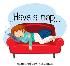 A Young Man Having a Nap on Couch illustration
