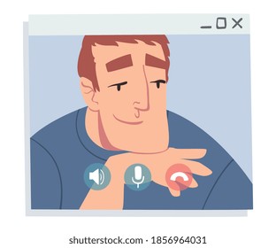 Young Man Having Video Call, Person Chatting Online, Working from Home, Social Distancing Concept Vector Illustration