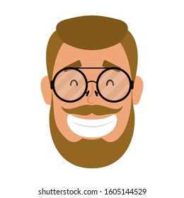 young man head with beard and eyeglasses vector illustration design