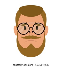 young man head with beard and eyeglasses vector illustration design