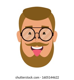 young man head with beard and eyeglasses vector illustration design