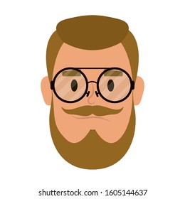 young man head with beard and eyeglasses vector illustration design
