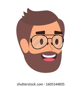 young man head with beard and eyeglasses vector illustration design