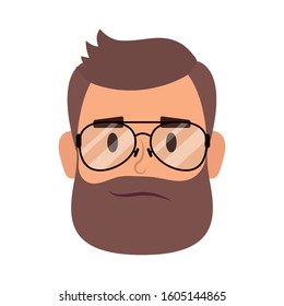 young man head with beard and eyeglasses vector illustration design