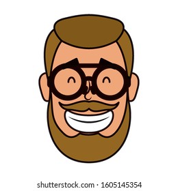 young man head with beard and eyeglasses vector illustration design