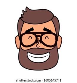 young man head with beard and eyeglasses vector illustration design