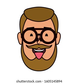 young man head with beard and eyeglasses vector illustration design