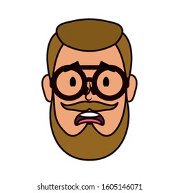young man head with beard and eyeglasses vector illustration design