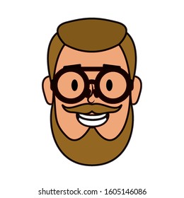young man head with beard and eyeglasses vector illustration design