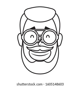 young man head with beard and eyeglasses vector illustration design
