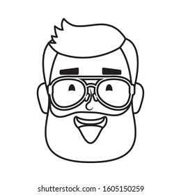 young man head with beard and eyeglasses vector illustration design