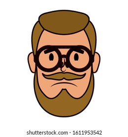 young man head with beard and eyeglasses vector illustration design