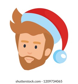 young man head with beard and santa hat