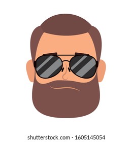 young man head with beard and sunglasses vector illustration design