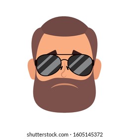young man head with beard and sunglasses vector illustration design