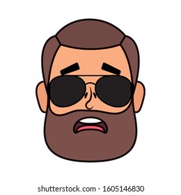 young man head with beard and sunglasses vector illustration design