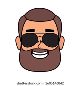 young man head with beard and sunglasses vector illustration design