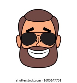 young man head with beard and sunglasses vector illustration design