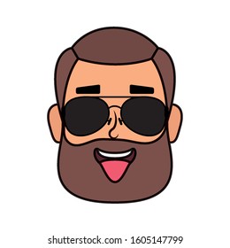 young man head with beard and sunglasses vector illustration design