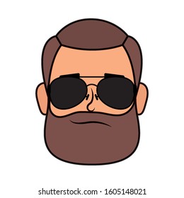 young man head with beard and sunglasses vector illustration design