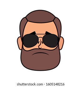 young man head with beard and sunglasses vector illustration design