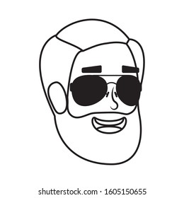 young man head with beard and sunglasses vector illustration design