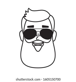 young man head with beard and sunglasses vector illustration design