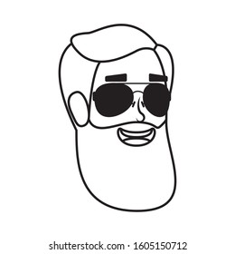 young man head with beard and sunglasses vector illustration design