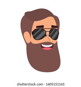 young man head with beard and sunglasses vector illustration design