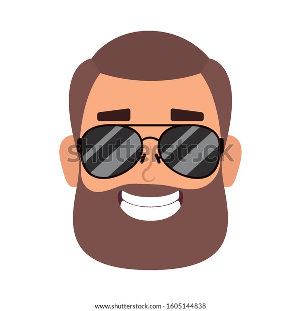 Young Man Head Beard Sunglasses Vector Stock Vector Royalty Free 1605144838 Shutterstock 7749