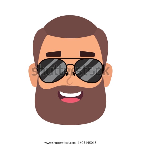 Young Man Head Beard Sunglasses Vector Stock Vector Royalty Free 1605145018 Shutterstock 2680