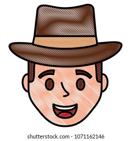 young man head with elegant hat avatar character