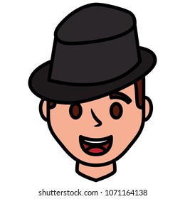 young man head with elegant hat avatar character