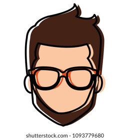 young man head with glasses avatar character